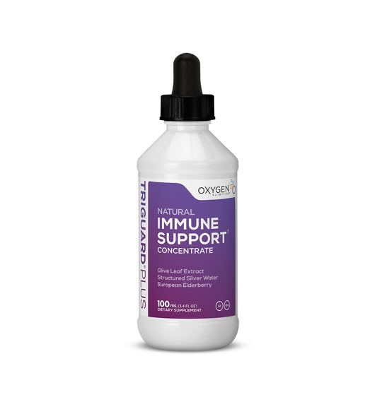 Oxygen Nutrition Triguard Plus bottle front showing a clear liquid for immune support.