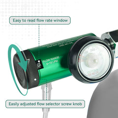 Compact regulator size fits easily in oxygen bags