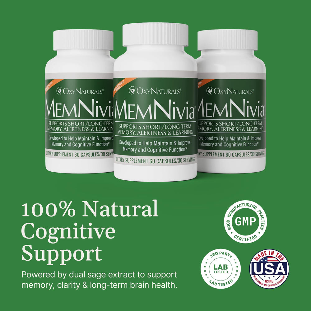 MemNivia tablet close-up illustrating plant-based brain support benefits