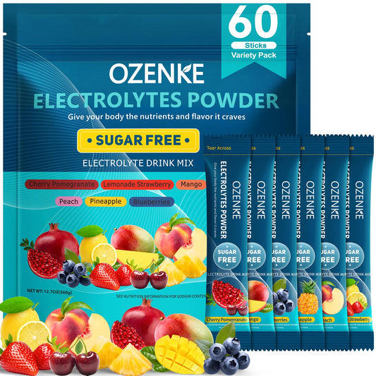 OZENKE 60 sticks sugar-free hydration packets for on-the-go electrolyte support.