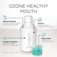 Ozone Apothecary Tooth Oil bottle closeup showing oil pulling cleansing action.