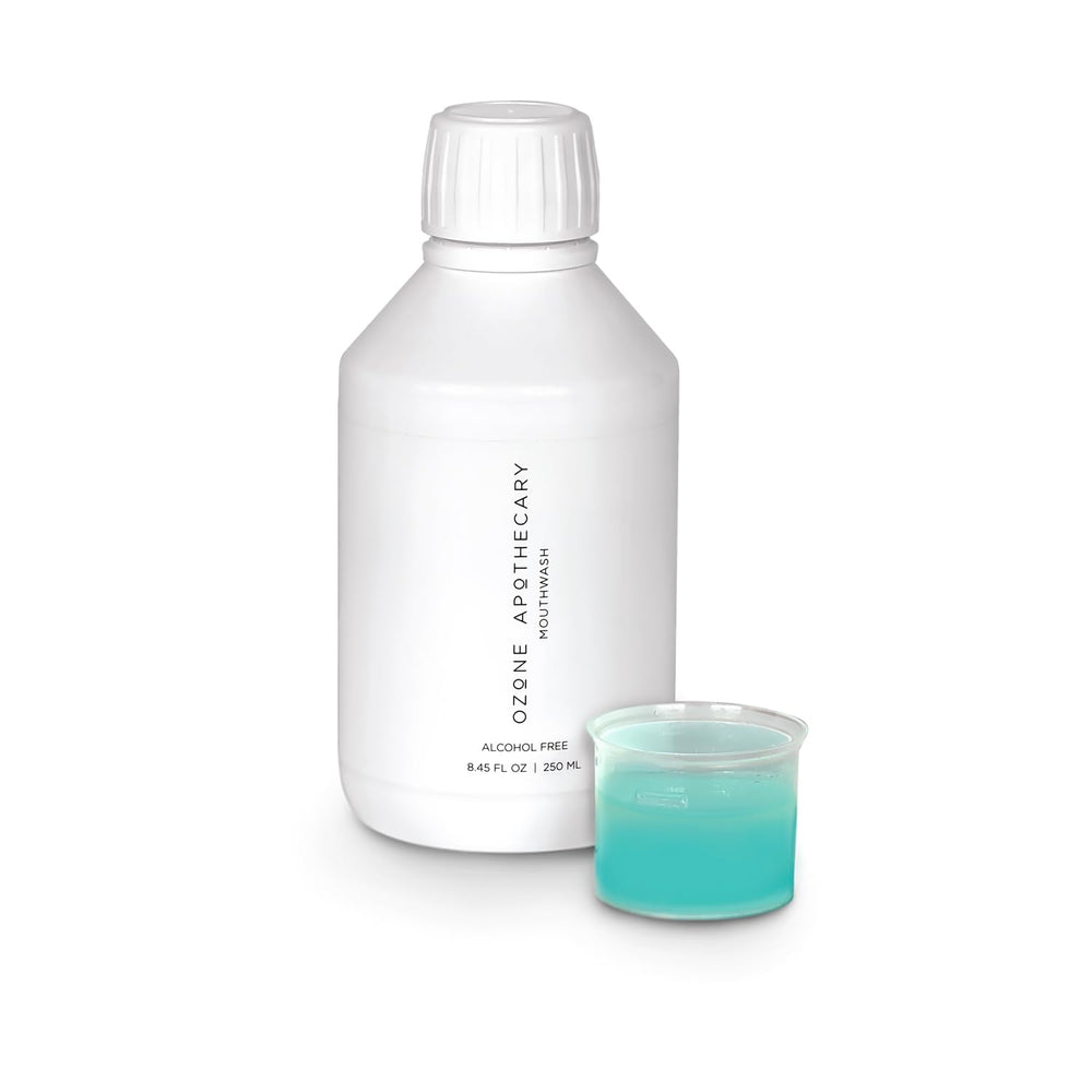 Ozone Apothecary two-in-one formula display on a bathroom counter.