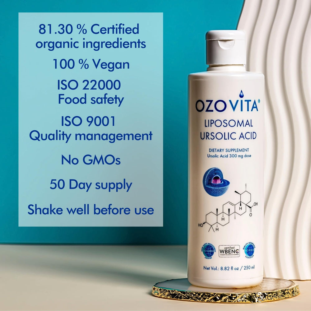 OZOVITA bottle label close-up emphasizes purity and quality controls.