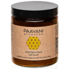 PAAVANI Golden Milk powder jar ready for a soothing evening ritual.