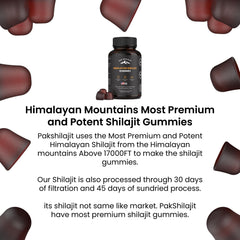 PakShilajit gummies packaging label emphasizes premium Himalayan source