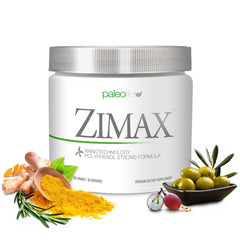 Paleolf ZIMAX antioxidant bottle showing high-absorption curcumin formula.