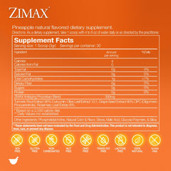 Paleolf ZIMAX ingredients illustration featuring curcumin and plant extracts.