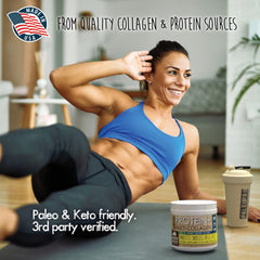 PaleoPro Protein+ Multi-Collagen Ancient Cacao shaker ready to mix