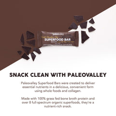 Paleovalley bars showcasing organic greens and superfoods in the packaging.