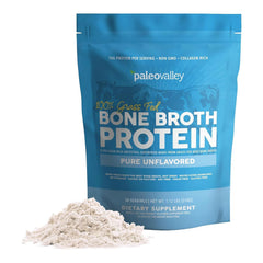 Paleovalley beef bone broth protein powder tub for smoothies