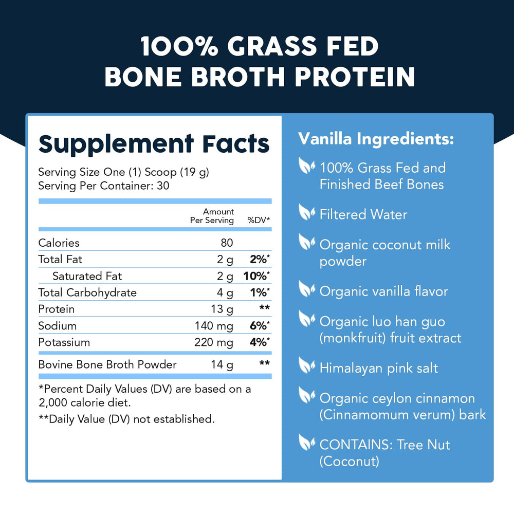 Paleovalley bone broth powder vanilla in mug suggests a warming, protein-rich beverage option.