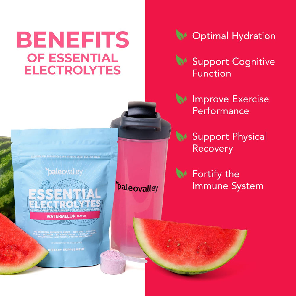 Paleovalley Essential Electrolytes scoop showing quick mixing and no sugar added.