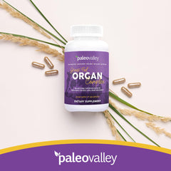 Paleovalley Organ Complex bottle on kitchen counter, easy daily supplement for on-the-go nutrition.