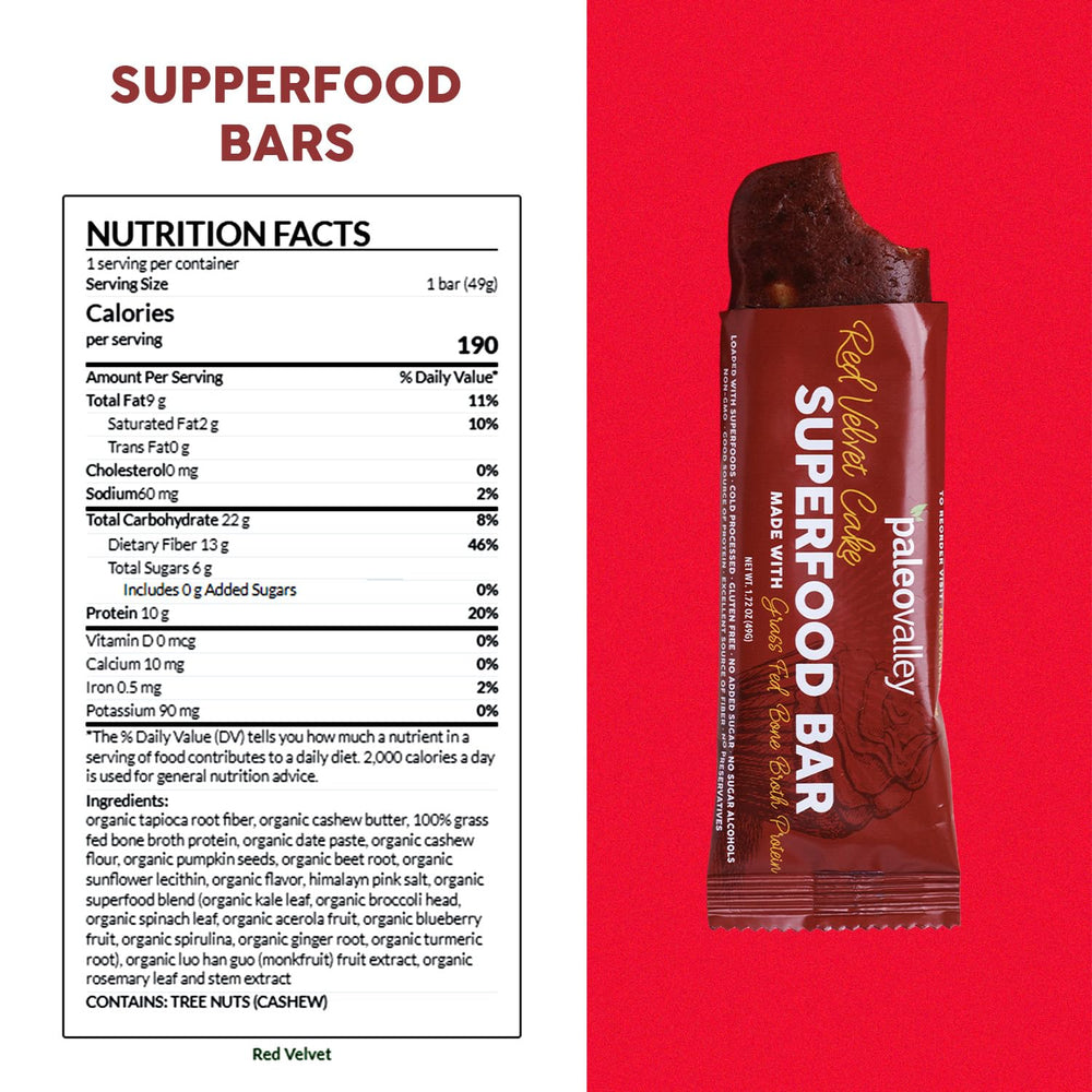 Paleovalley Red Velvet Bar close-up shows dense texture and protein