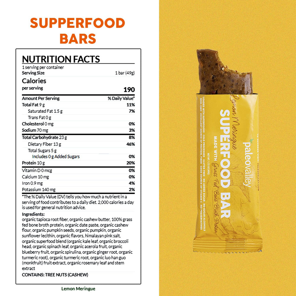 Paleovalley Superfood Bars Lemon Meringue close-up shows natural sweetness for steady energy.