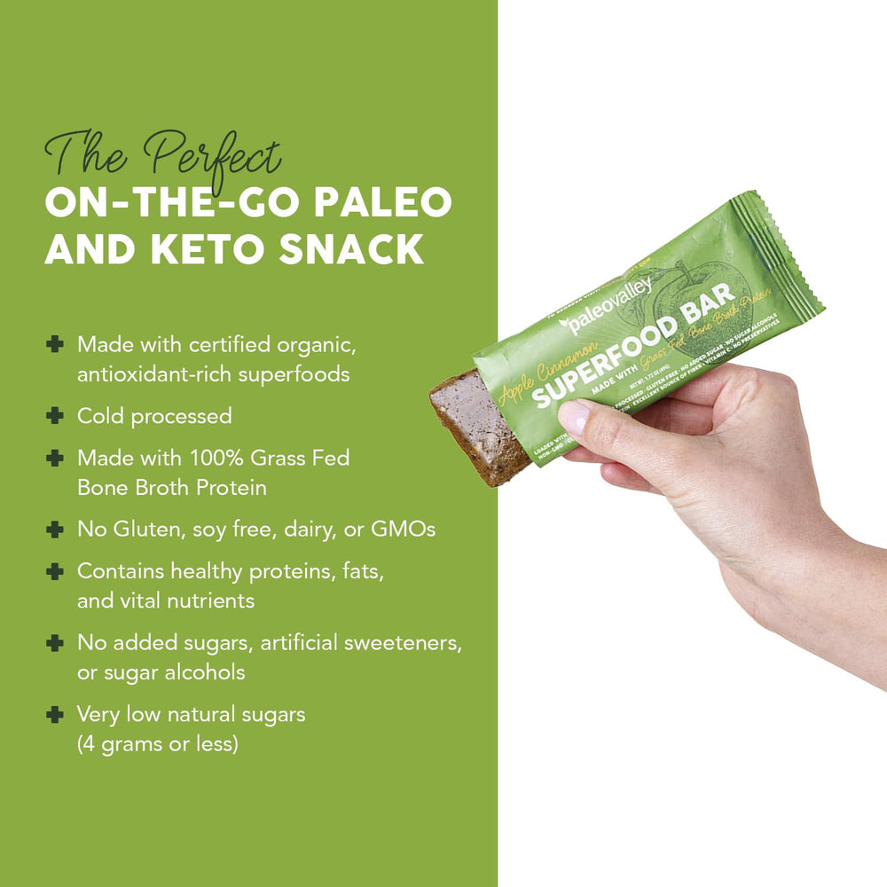 Paleovalley Superfood Bars texture close-up with bone broth protein for smooth mouthfeel