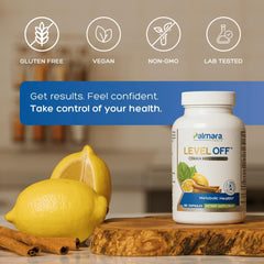 Palmara Health Level Off bottle nutrition facts highlighting serving size and ingredients.