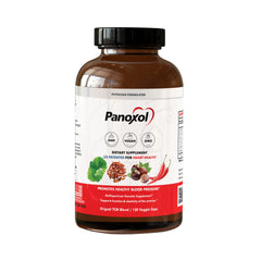 Panoxol bottle-front shows natural nitric oxide support for cardiovascular wellness.