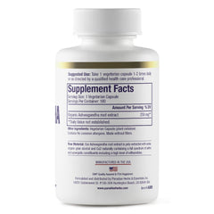 Paradise Herbs Ashwagandha capsules close-up may support focus and stress resilience.