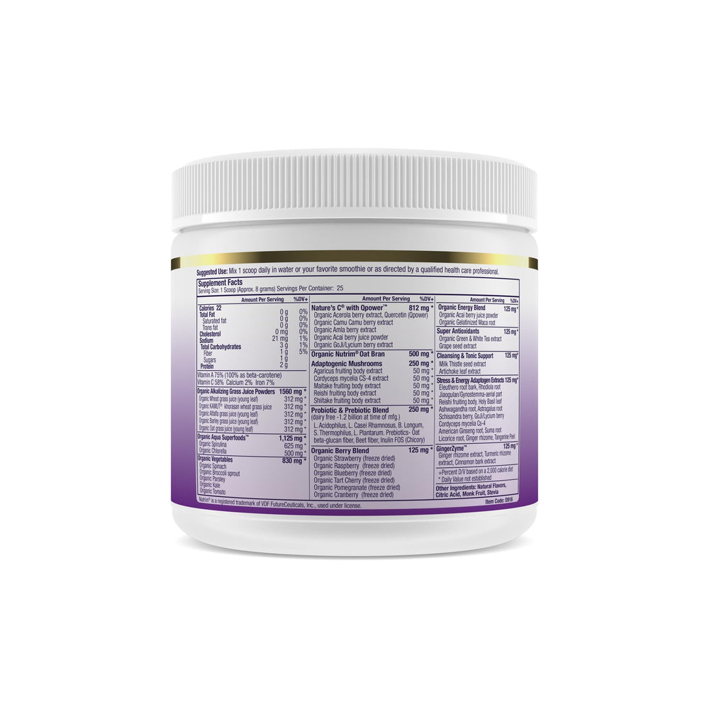Paradise Herbs ORAC Energy Greens label emphasizes non-GMO and gluten-free attributes.