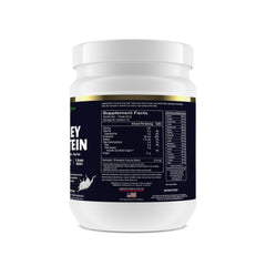 Paradise Herbs vanilla whey protein scoop beside shaker for post-workout fueling