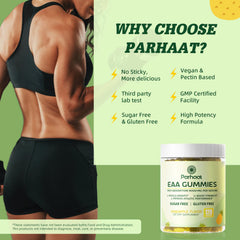 Parhaat EAA Gummies ingredient panel reveals nine EAAs and BCAAs.