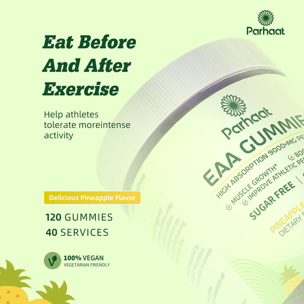 Parhaat EAA Gummies packaging shows portable and travel-friendly design.