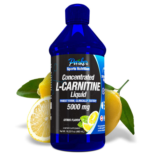 Parker Naturals L-Carnitine bottle showcasing citrus-flavored energy support.