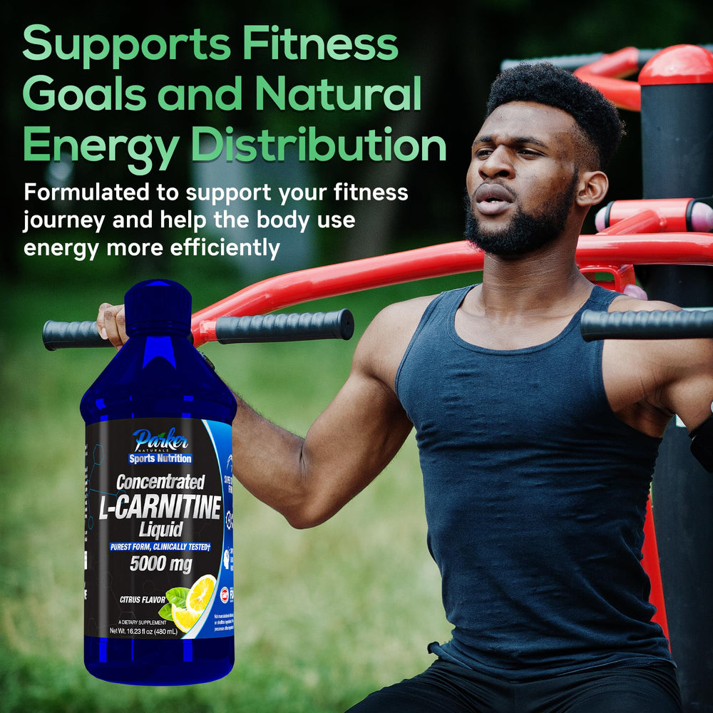 Pouring Parker Naturals L-Carnitine liquid for easy daily use.