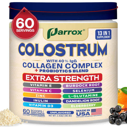 Parrox Colostrum Powder bottle with 60 servings and unflavored formula