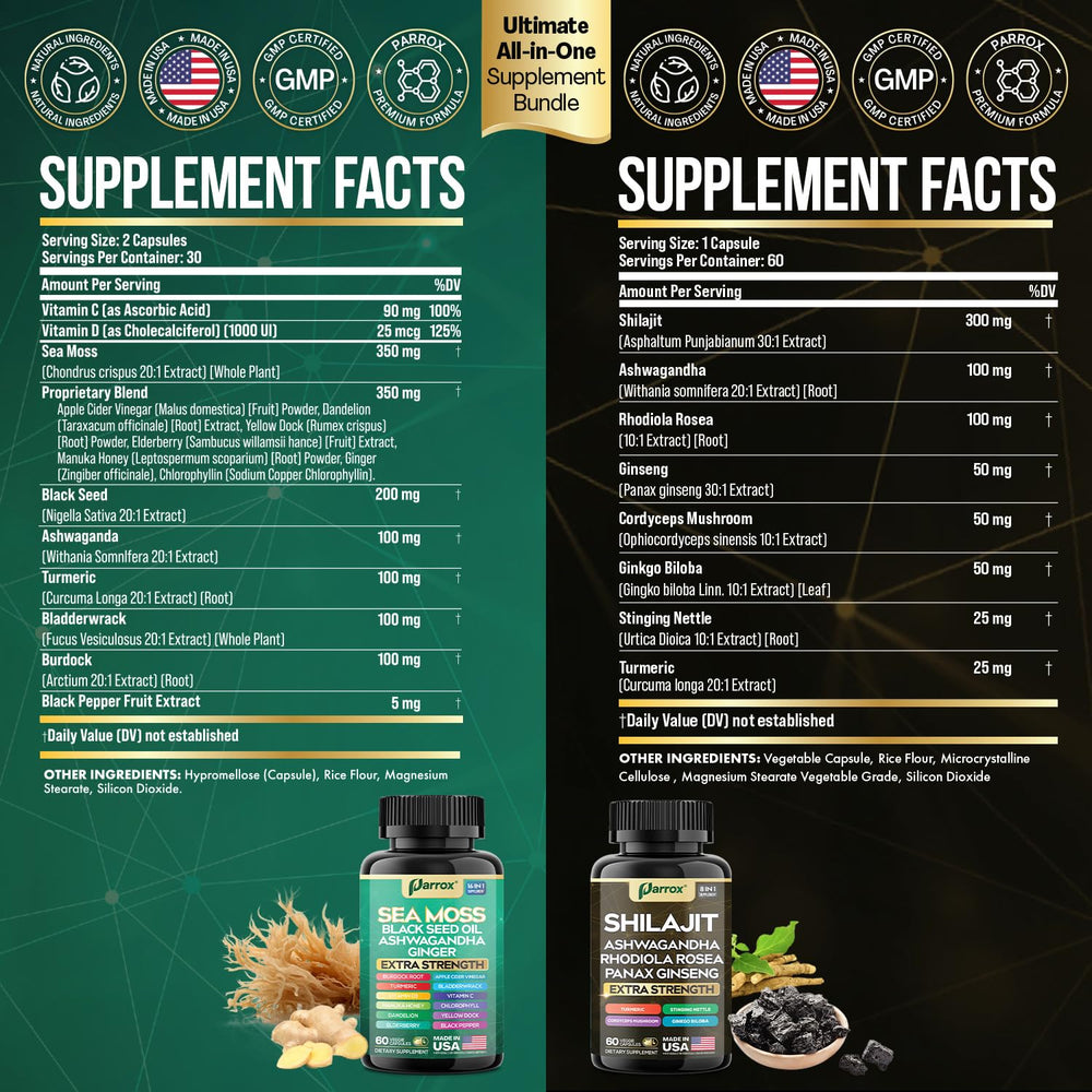 Parrox Sea Moss bottle close-up highlighting mineral-rich formula