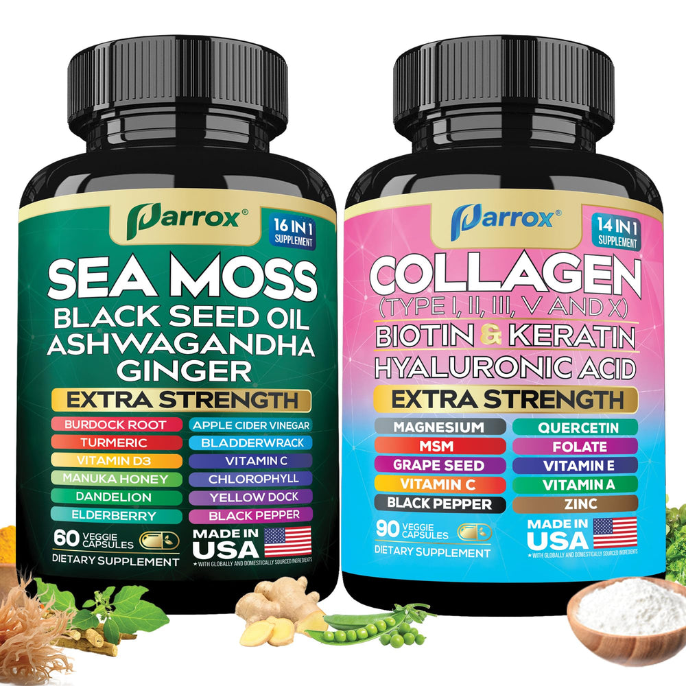 Parrox Radiant Wellness Bundle sea moss bottle with two-formula system for daily wellness.