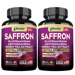 Parrox saffron supplement bottle front view for daily wellness routine