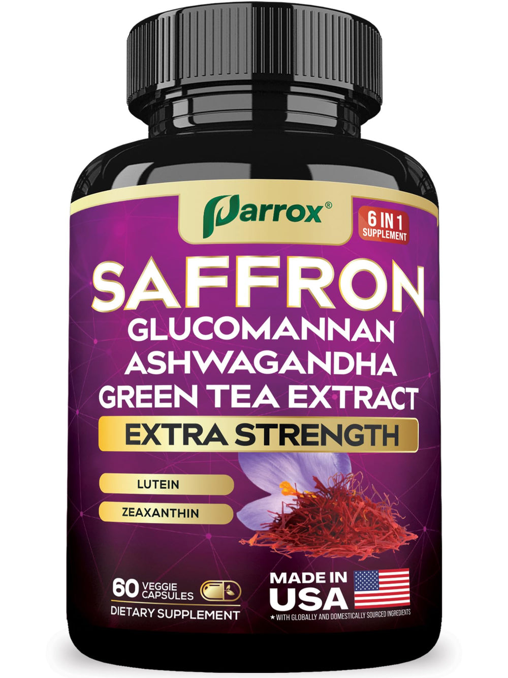 Parrox saffron supplement bottle for daily wellness