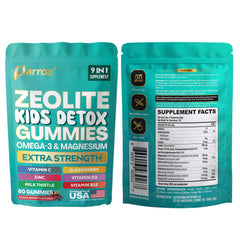 Parrox Zeolite Kids Gummies in a spill-proof container.