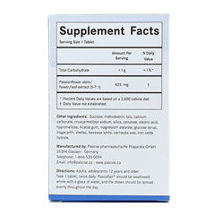 Pascoflair tablets close-up showing 425 mg passionflower extract per tablet