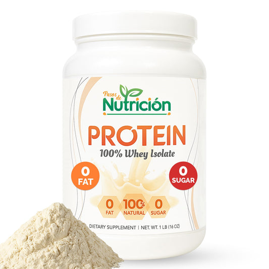 Pasos Nutrition Whey Isolate Unflavored powder canister ready for a high-protein shake