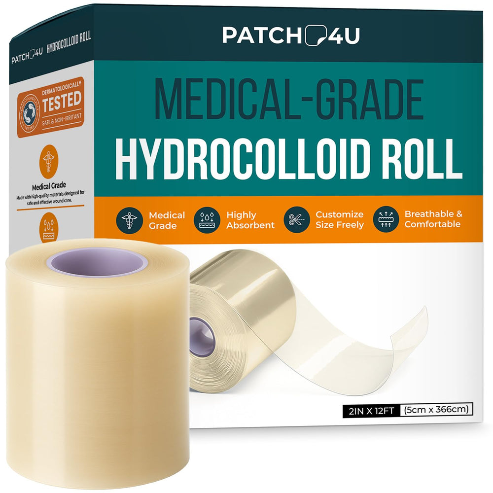 Patch4U hydrocolloid roll for wound care with self-adhesive versatile protection for daily activities.