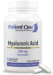 Patient One Hyaluronic Acid bottle highlighting 100mg for skin hydration and joint support