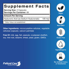 Closeup of Patient One Hyaluronic Acid capsules for flexible joints and moisturized skin