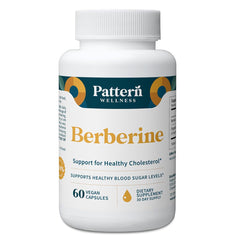 Pattern Wellness Berberine bottle with cinnamon signals daily wellness support.