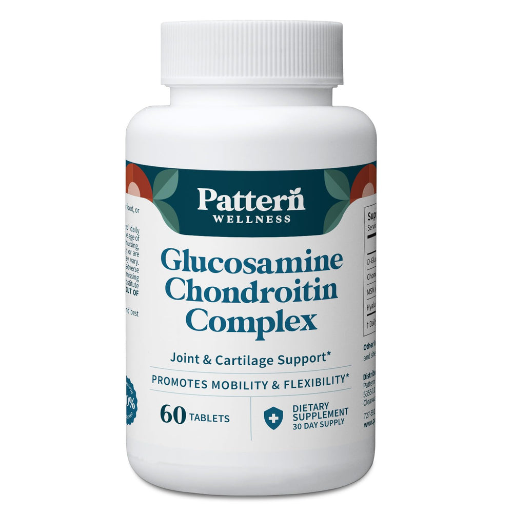 Pattern Wellness Glucosamine Chondroitin Complex bottle showing joint support.
