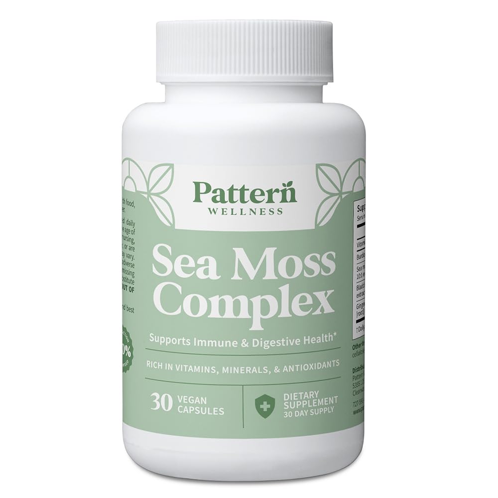 Pattern Wellness Sea Moss Complex bottle with capsules for daily wellness.