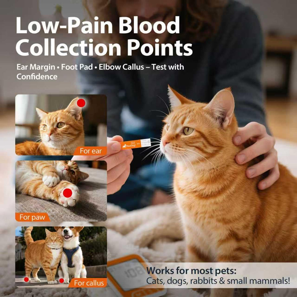 PAWDIAG glucose monitor in use for quick, at-home readings.