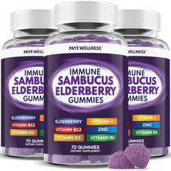 PAYÉ Elderberry Gummies bottle label with raspberry flavor for daily immune support