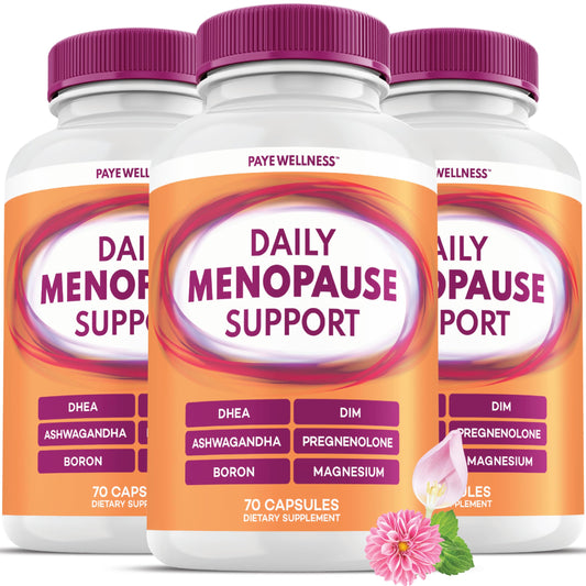 PAYÉ Menopause three-pack bottle front for daily hormone support