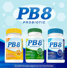 PB8 Probiotic strains infographic highlighting eight bacteria