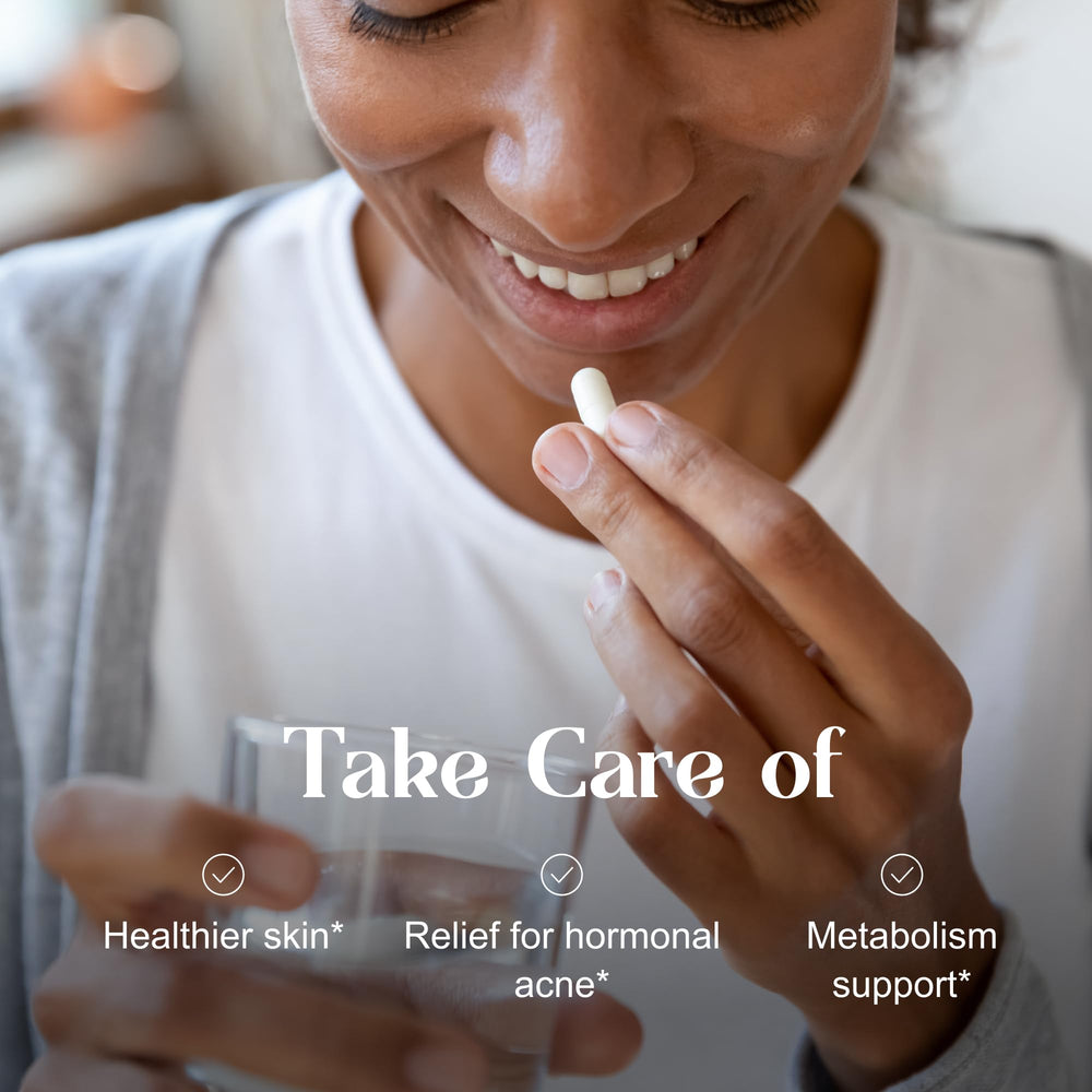 PCOS Queen Pure 40:1 Inositol skin benefits imagery suggesting balance.