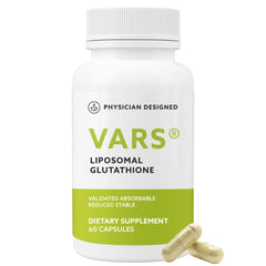 PD VARS Liposomal Glutathione capsules packaging displayed, emphasizing trusted brand and quality.