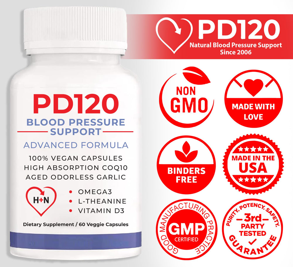PD120 GMP-certified lab label indicates quality manufacturing standards.